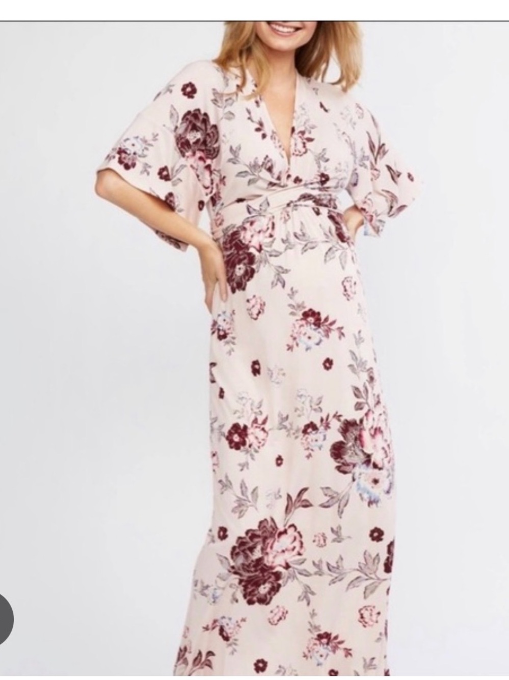 Jessica Simpson Maternity Blush Floral Wrap Maxi Dress